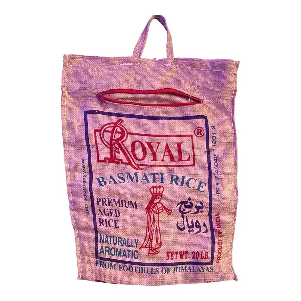 Handmade Royal Basmati Rice 20 Lb EMPTY Burlap Sack ZipperTop Bags w/handles
